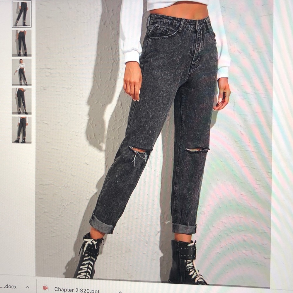 Dark Wash High Rise Ripped Tapered Jeans